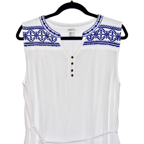 Forever 21 Embroidered Blue & White Top Size Large - Picture 2 of 3